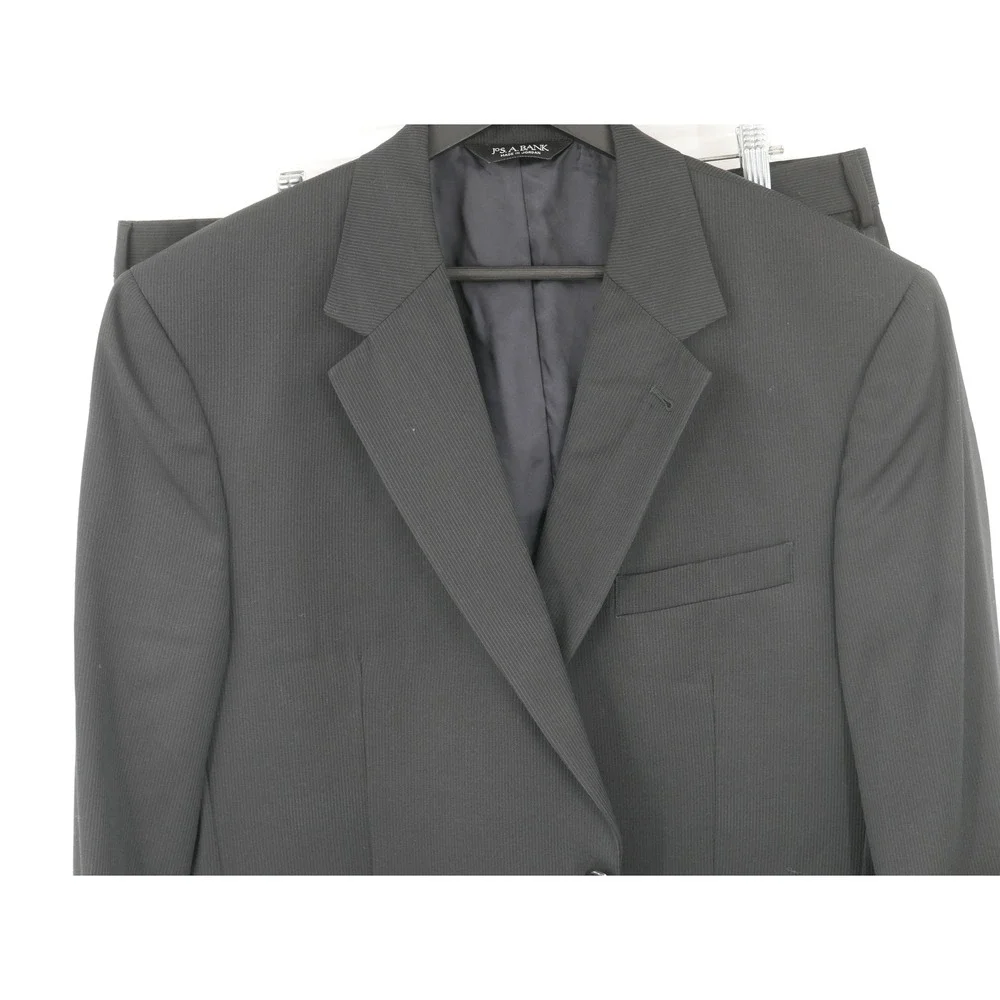 Jos A Bank Suit Black with Dark Navy Pinstripe Wool 2 Piece 44S 39x28